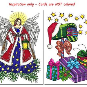 Art Eclect Christmas Coloring Cards for Adults, 12 Cards with 12 Unique Designs, 6 Red and 6 Green Envelopes Included (Christmas B1)