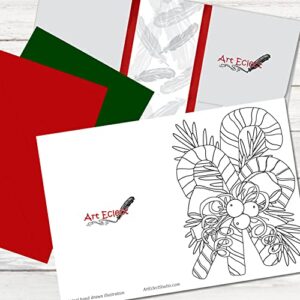 Art Eclect Christmas Coloring Cards for Adults, 12 Cards with 12 Unique Designs, 6 Red and 6 Green Envelopes Included (Christmas B1)