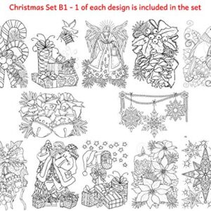 Art Eclect Christmas Coloring Cards for Adults, 12 Cards with 12 Unique Designs, 6 Red and 6 Green Envelopes Included (Christmas B1)