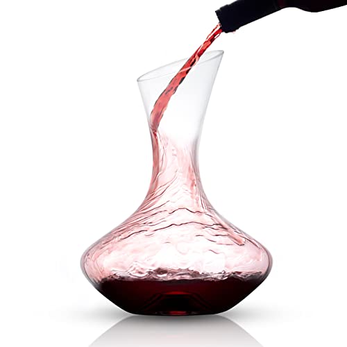 JoyJolt Lancia Wine Decanter Crystal Wine Aerator Handmade Base Glass Pitcher Ultra Elegant Design Easy Pour Slanted Spout for Wine 1200ml (40 fl.oz)