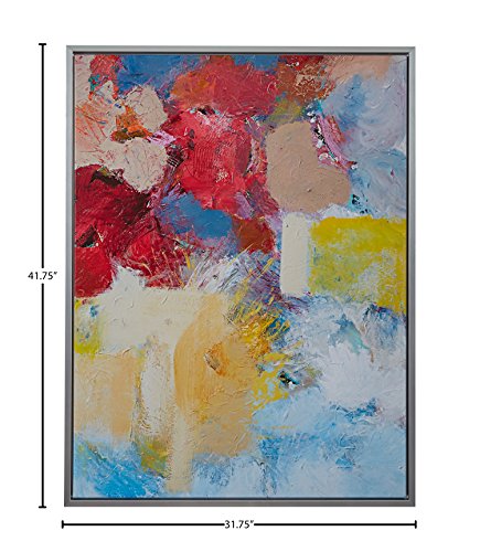 Amazon Brand – Stone & Beam Abstract Red and Blue Print on Canvas Wall Art, Silver Frame, 31.75" x 41.75"