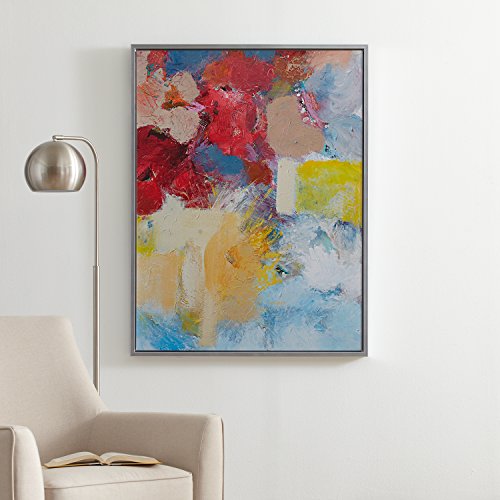 Amazon Brand – Stone & Beam Abstract Red and Blue Print on Canvas Wall Art, Silver Frame, 31.75" x 41.75"