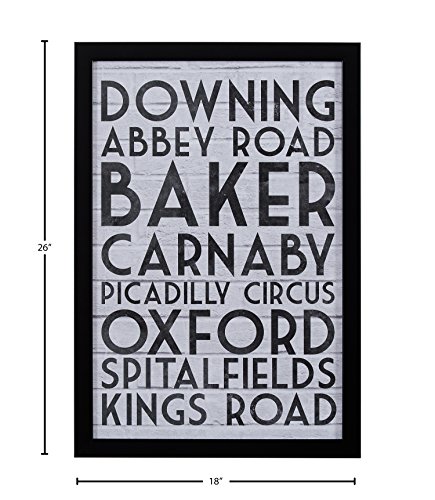 Amazon Brand – Stone & Beam Modern Black & White London Street London Street Names Print Wall Art, Black Frame, 18" x 26"