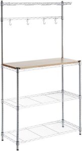 amazon basics 3 tier kitchen storage baker's rack with removeable top, wood/chrome, 14" d x 36" w x 63.4" h