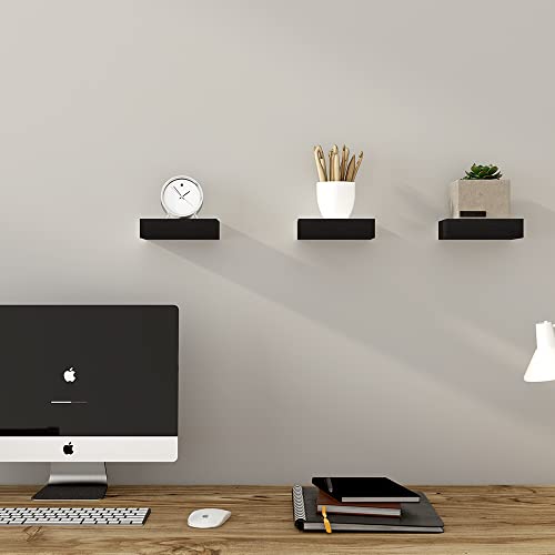 Small Floating Shelf - Mini Wall Display Shelves for Living Room, Kids Bedroom or Bathroom, Set of 3, Black