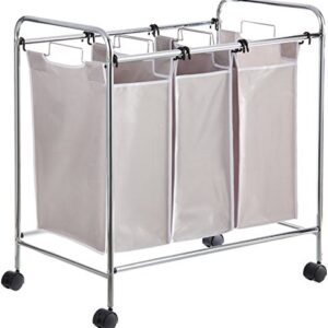 Amazon Basics 3-Bag Rectangular Laundry Hamper Sorter Basket, Grey