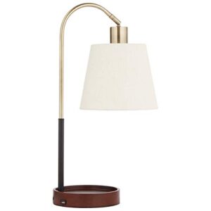 amazon brand – rivet franklin bedside table desk lamp with usb charging port and light bulb, 21"h, metal and wood