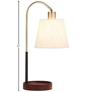 Amazon Brand – Rivet Franklin Bedside Table Desk Lamp with USB Charging Port and Light Bulb, 21"H, Metal and Wood