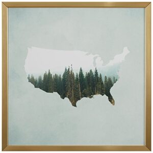 amazon brand – rivet american forest map wall art print in gold wood frame, 12" x 12"