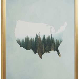 Amazon Brand – Rivet American Forest Map Wall Art Print in Gold Wood Frame, 12" x 12"