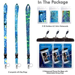 3-PK Waterproof Phone Pouch Phone Dry Bag Case for iPhone 13 12 11 Pro Max XS Max Samsung Galaxy s10 Google Up to 7.0". Cruise Lanyard & Waterproof ID Key Card Holder Clip. Van Gogh Collection