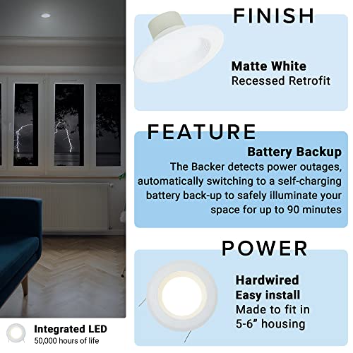 Catalina Lighting 5"-6" Battery Backup Power Supply LED Recessed Ceiling Floodlight Fixture, Emergency Lighting, White