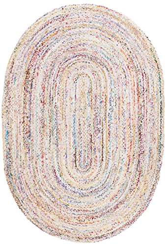 SAFAVIEH Braided Collection Area Rug - 6' x 9' Oval, Ivory & Multi, Handmade Boho Reversible Cotton, Ideal for High Traffic Areas in Living Room, Bedroom (BRD210B)