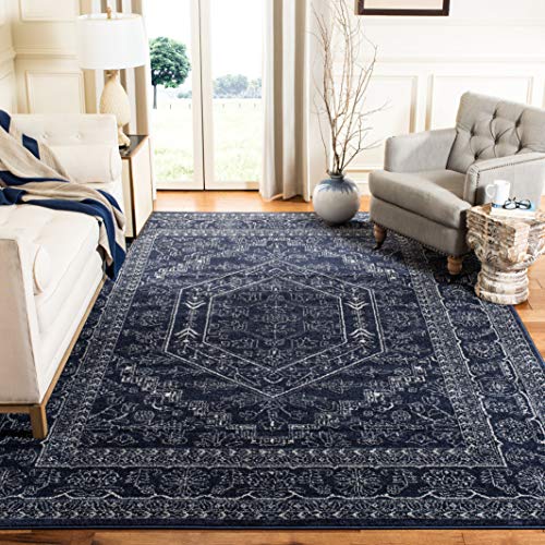 SAFAVIEH Adirondack Collection Area Rug - 8' x 10', Navy & Ivory, Oriental Medallion Design, Non-Shedding & Easy Care, Ideal for High Traffic Areas in Living Room, Bedroom (ADR108N)