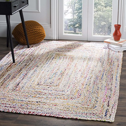 SAFAVIEH Braided Collection Area Rug - 5' x 8', Ivory & Multi, Handmade Boho Reversible Cotton, Ideal for High Traffic Areas in Living Room, Bedroom (BRD210B)