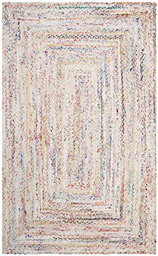 SAFAVIEH Braided Collection Area Rug - 5' x 8', Ivory & Multi, Handmade Boho Reversible Cotton, Ideal for High Traffic Areas in Living Room, Bedroom (BRD210B)