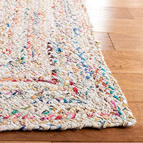 SAFAVIEH Braided Collection Accent Rug - 4' x 6', Ivory & Multi, Handmade Boho Reversible Cotton, Ideal for High Traffic Areas in Entryway, Living Room, Bedroom (BRD210B)