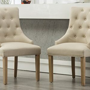 Roundhill Furniture Button Tufted Solid Wood Wingback Hostess Chairs with Nail Heads, Set of 2, Tan