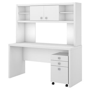bush business furniture echo credenza desk with hutch and mobile file cabinet, pure white