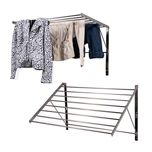 brightmaison Wall Mount Clothes Drying Rack & Laundry Room Organizer, 6.5 Yards Drying Capacity Stainless Steel Silver Set of 2 Laundry Rack