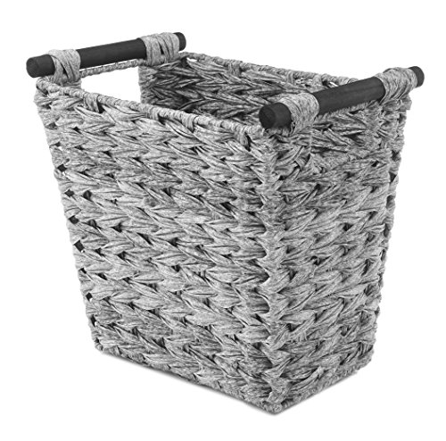 Whitmor Split Rattique Waste Basket with Wood Handles - Gray