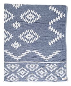 bersuse 100% cotton teotihuacan xl throw blanket turkish towel - 75x90 inches, dark blue