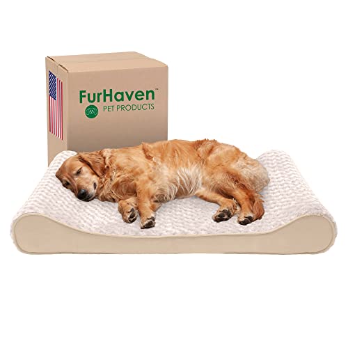 Furhaven Orthopedic Dog Bed for Large Dogs w/ Removable Washable Cover, For Dogs Up to 75 lbs - Ultra Plush Faux Fur & Suede Luxe Lounger Contour Mattress - Cream, Jumbo/XL