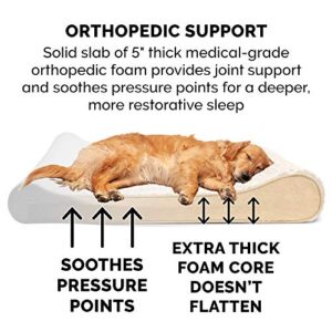 Furhaven Orthopedic Dog Bed for Large Dogs w/ Removable Washable Cover, For Dogs Up to 75 lbs - Ultra Plush Faux Fur & Suede Luxe Lounger Contour Mattress - Cream, Jumbo/XL