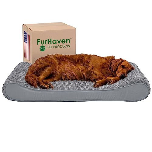 Furhaven Orthopedic Dog Bed for Large Dogs w/ Removable Washable Cover, For Dogs Up to 75 lbs - Ultra Plush Faux Fur & Suede Luxe Lounger Contour Mattress - Gray, Jumbo/XL