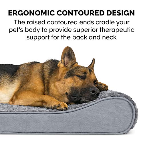 Furhaven Orthopedic Dog Bed for Large Dogs w/ Removable Washable Cover, For Dogs Up to 75 lbs - Ultra Plush Faux Fur & Suede Luxe Lounger Contour Mattress - Gray, Jumbo/XL