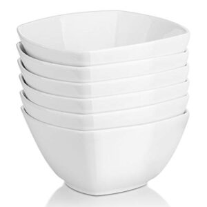dowan square salad bowls set of 6-27 oz porcelain cereal bowls, white serving bowl set for soup ice cream dessert, bowls for kitchen, chip resistant, dishwasher & microwave safe, fathers day gift