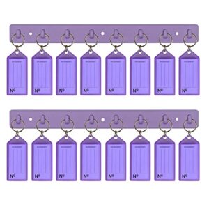 acrimet key tag rack w/ 8 keyring tags (self-adhesive key storage rack) (2 pack) (purple with clear purple color)