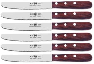 icel serrated steak knife set, 4-3/4-inch rounded edge high carbon stainless steel blade, rosewood handle. 6-set. (6)