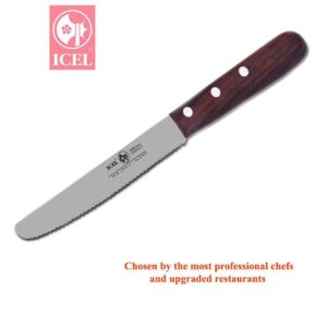 Icel Serrated Steak Knife Set, 4-3/4-inch Rounded Edge High Carbon Stainless Steel Blade, Rosewood Handle. 6-Set. (6)