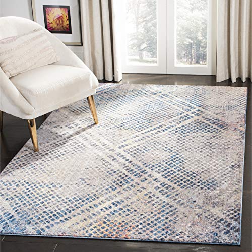 SAFAVIEH Monray Collection Area Rug - 8' x 10', Blue & Multi, Modern Abstract Distressed Design, Non-Shedding & Easy Care, Ideal for High Traffic Areas in Living Room, Bedroom (MNY656E)