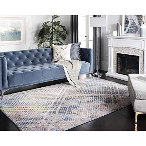 SAFAVIEH Monray Collection Area Rug - 8' x 10', Blue & Multi, Modern Abstract Distressed Design, Non-Shedding & Easy Care, Ideal for High Traffic Areas in Living Room, Bedroom (MNY656E)