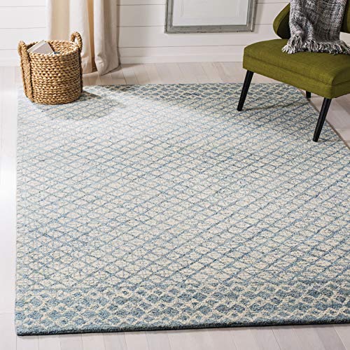 SAFAVIEH Abstract Collection Accent Rug - 4' x 6', Blue & Ivory, Handmade Wool, Ideal for High Traffic Areas in Entryway, Living Room, Bedroom (ABT203A)