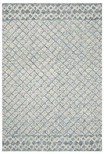 SAFAVIEH Abstract Collection Accent Rug - 4' x 6', Blue & Ivory, Handmade Wool, Ideal for High Traffic Areas in Entryway, Living Room, Bedroom (ABT203A)