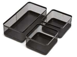 1intheoffice desk baskets and organizers tray, black mesh tray, black wire mesh, 3-compartment stackable