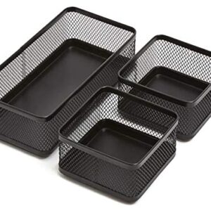 1InTheOffice Desk Baskets and Organizers Tray, Black Mesh Tray, Black Wire Mesh, 3-Compartment Stackable