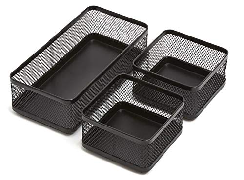 1InTheOffice Desk Baskets and Organizers Tray, Black Mesh Tray, Black Wire Mesh, 3-Compartment Stackable