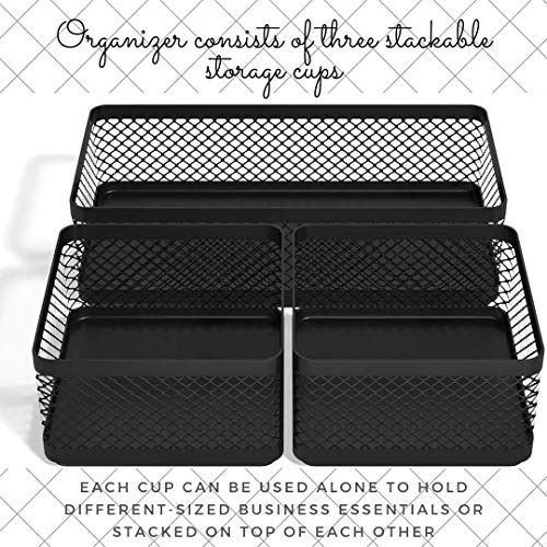 1InTheOffice Desk Baskets and Organizers Tray, Black Mesh Tray, Black Wire Mesh, 3-Compartment Stackable