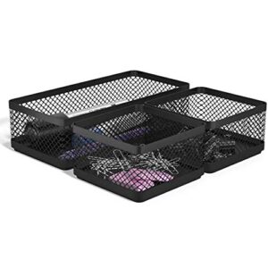 1InTheOffice Desk Baskets and Organizers Tray, Black Mesh Tray, Black Wire Mesh, 3-Compartment Stackable