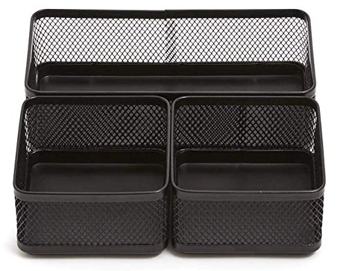 1InTheOffice Desk Baskets and Organizers Tray, Black Mesh Tray, Black Wire Mesh, 3-Compartment Stackable