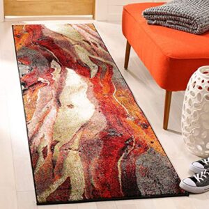 safavieh glacier collection 2'3" x 6' red / multi gla126a modern abstract non-shedding living room entryway foyer hallway bedroom runner rug