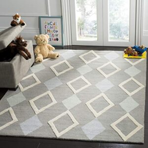 safavieh kids collection 5' square grey/multi sfk902b handmade diamond wool area rug