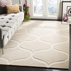 safavieh cambridge collection area rug - 5' x 8', light beige & ivory, handmade moroccan ogee wool, ideal for high traffic areas in living room, bedroom (cam730j)