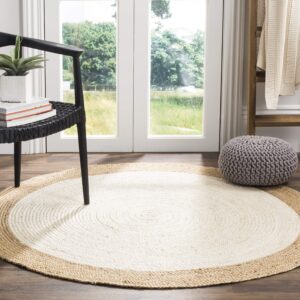 safavieh natural fiber collection area rug - 4' round, ivory & natural, handmade boho braided jute, ideal for high traffic areas in living room, bedroom (nf801m)