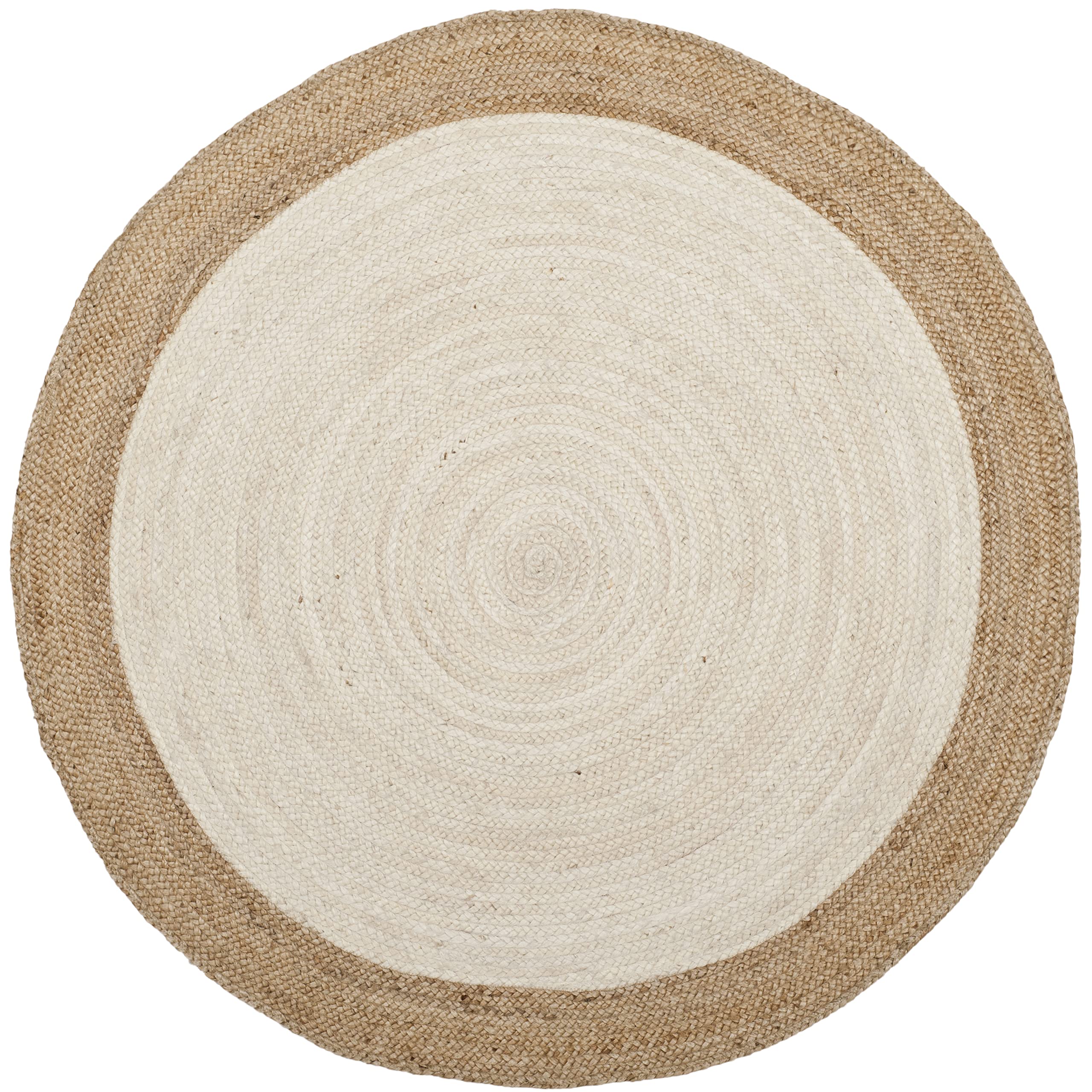 SAFAVIEH Natural Fiber Collection Area Rug - 4' Round, Ivory & Natural, Handmade Boho Braided Jute, Ideal for High Traffic Areas in Living Room, Bedroom (NF801M)