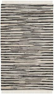 safavieh rag rug collection accent rug - 2' x 3', black & multi, handmade boho stripe cotton, ideal for high traffic areas in entryway, living room, bedroom (rar129q)